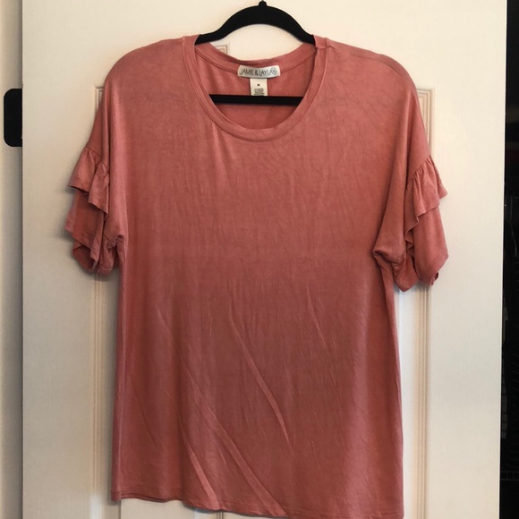 Jamie /& Layla Womens Ruffled Sleeve Basic T-Shirt